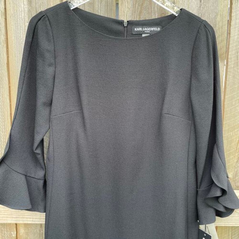 Karl Lagerfeld Dress Black Midi Tulip Sleeve Classic Versatile Size 6 NWT - Picture 5 of 11